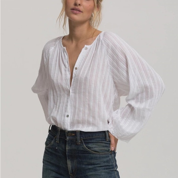 Cali Dreaming Tops - Cali by Cali Dreaming 100% Cotton Pleated Long Sleeve Kaya Shirt Pure White Med
